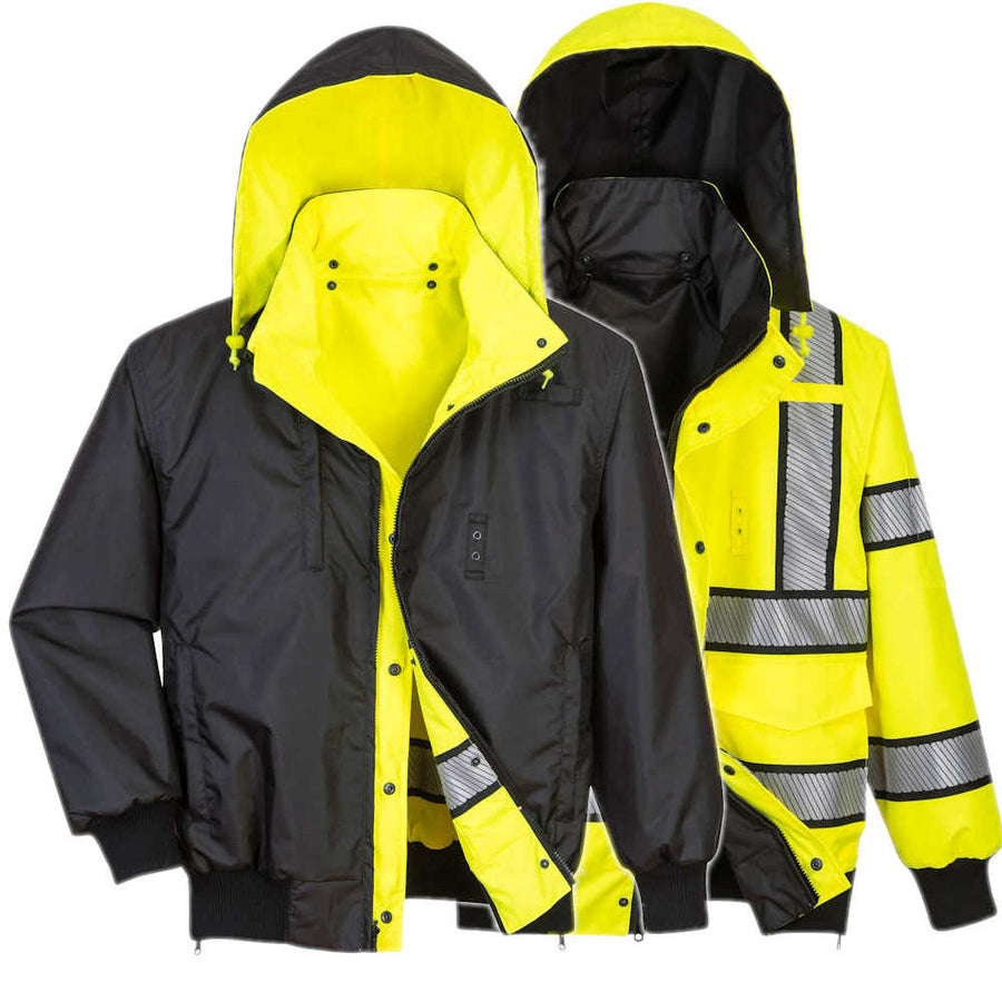 Hi-Vis Reversible Rain Coat 48" Yellow/Black Cleverly Designed  Reversible Jacket for Multi-functional Use
