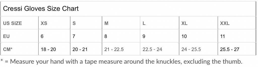 gloves size chart