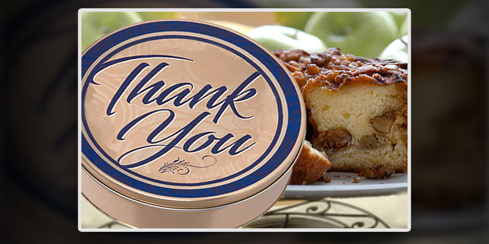 Traditional Cinnamon Walnut Cake in a Thank You Gift Tin