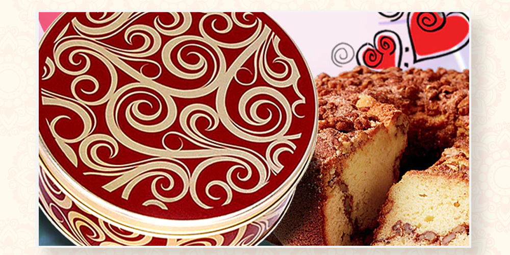 Traditional Cinnamon Walnut Cake in a Golden Swirl Gift Tin