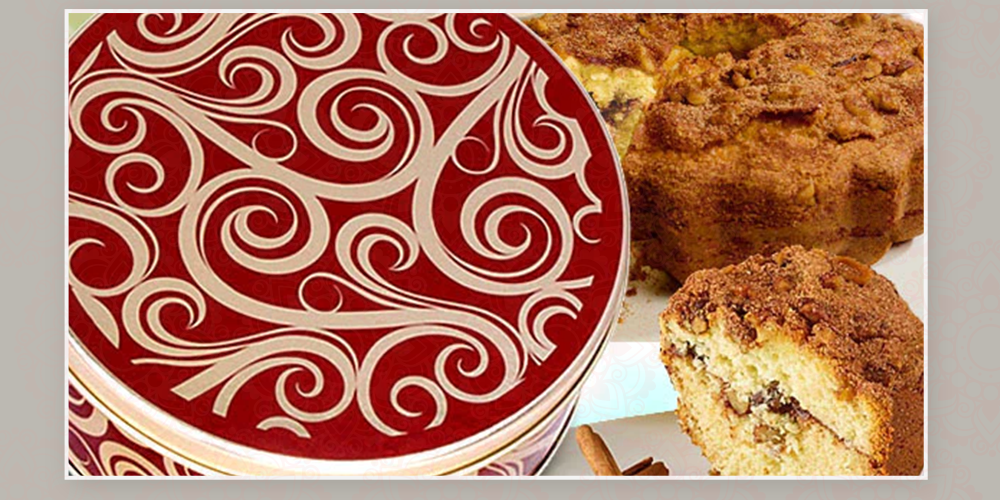Best-Selling Rocky Mountain Old Fashioned Cinnamon Streusel Coffee Cake in a Golden Swirl Gift Tin