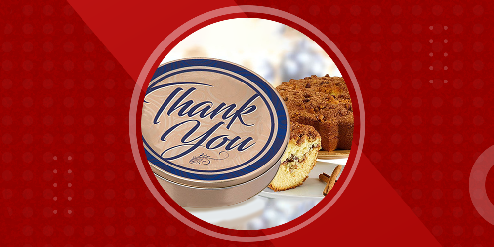 Rocky Mountain Old Fashioned Cinnamon Streusel Cake in a Thank You Gift Tin