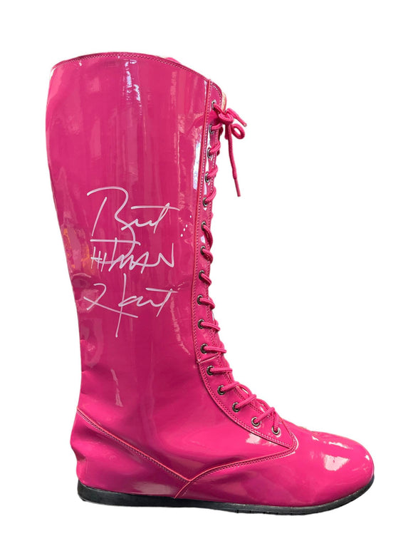 Bret Hitman Hart Autographed Pink Full Size Wrestling Boot – Icon ...