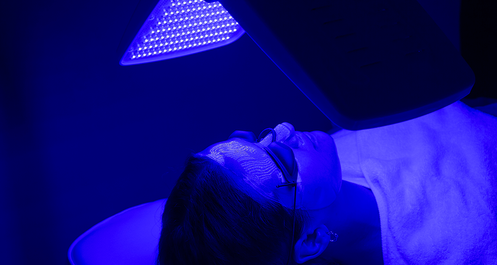 Blue LED therapy at the dermatologist's office