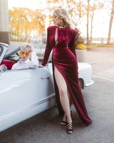 long-sleeve-velvet-burgandy-dress-with-high-slit