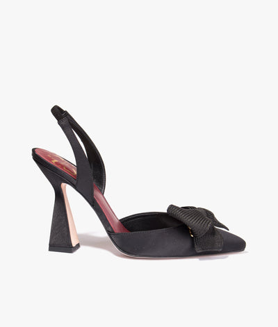 Ted Baker | Neemia art print heeled bow sandals in black | EQVVS