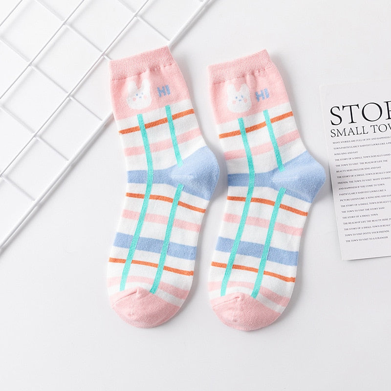 Japanese Cute Socks - Pastel Kitten