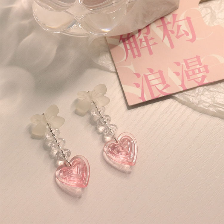 Y2K Aesthetic Peach Heart Earrings - Pastel Kitten