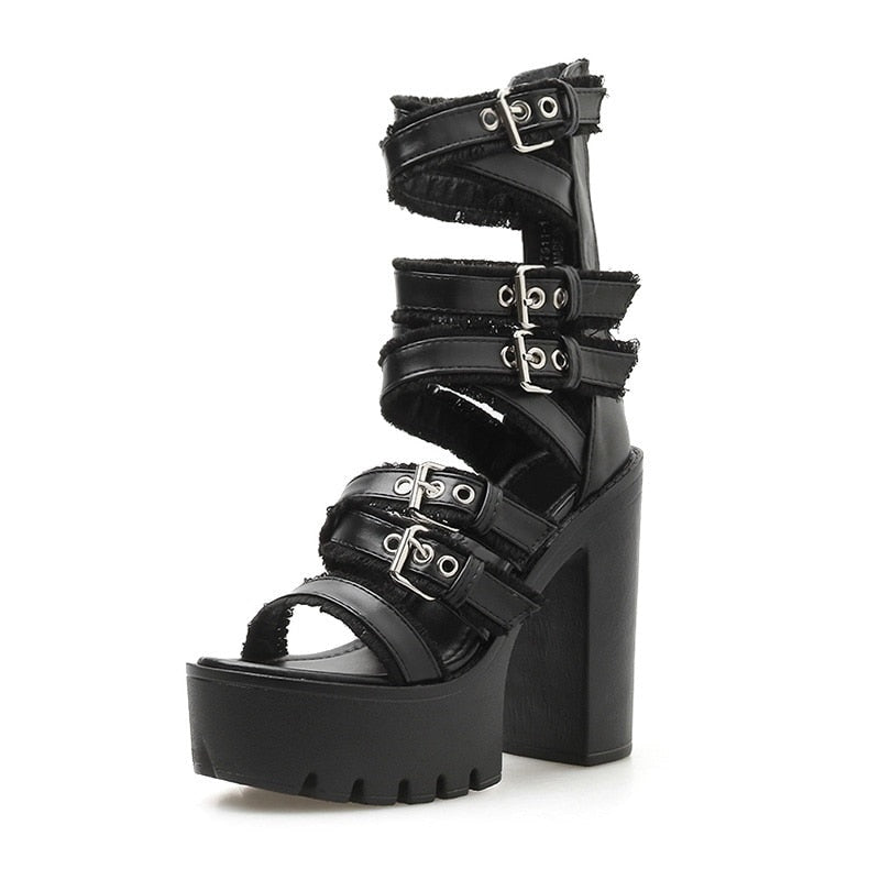 Black High Platform Sandals