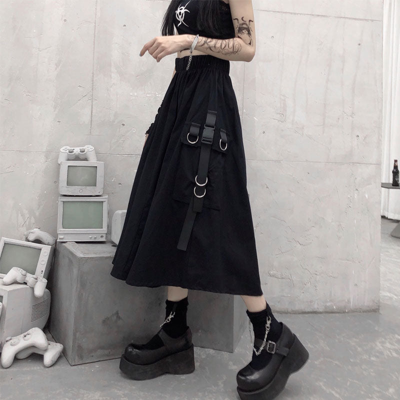 Gothic High Waist Cargo Skirt - Pastel Gothic Clothing & Stuff