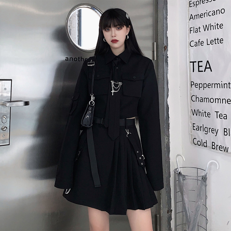 Korean Gothic Outfit Set - Shirt & Skirt