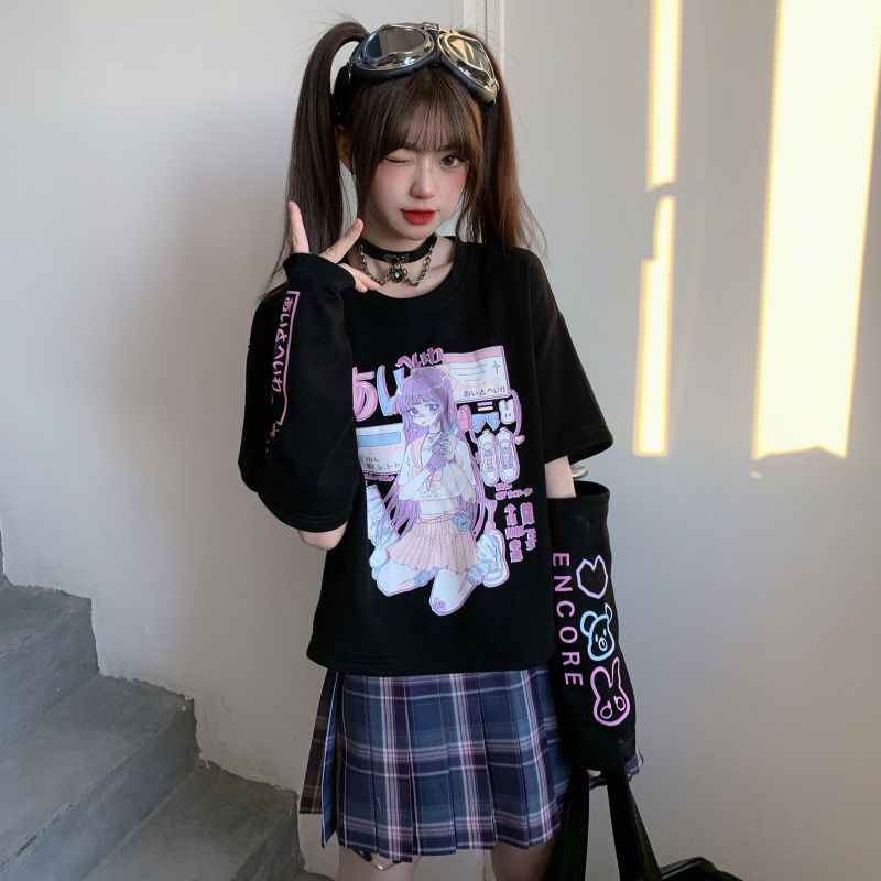 Japanese Streetwear E Girl T-shirt - Pastel Kitten