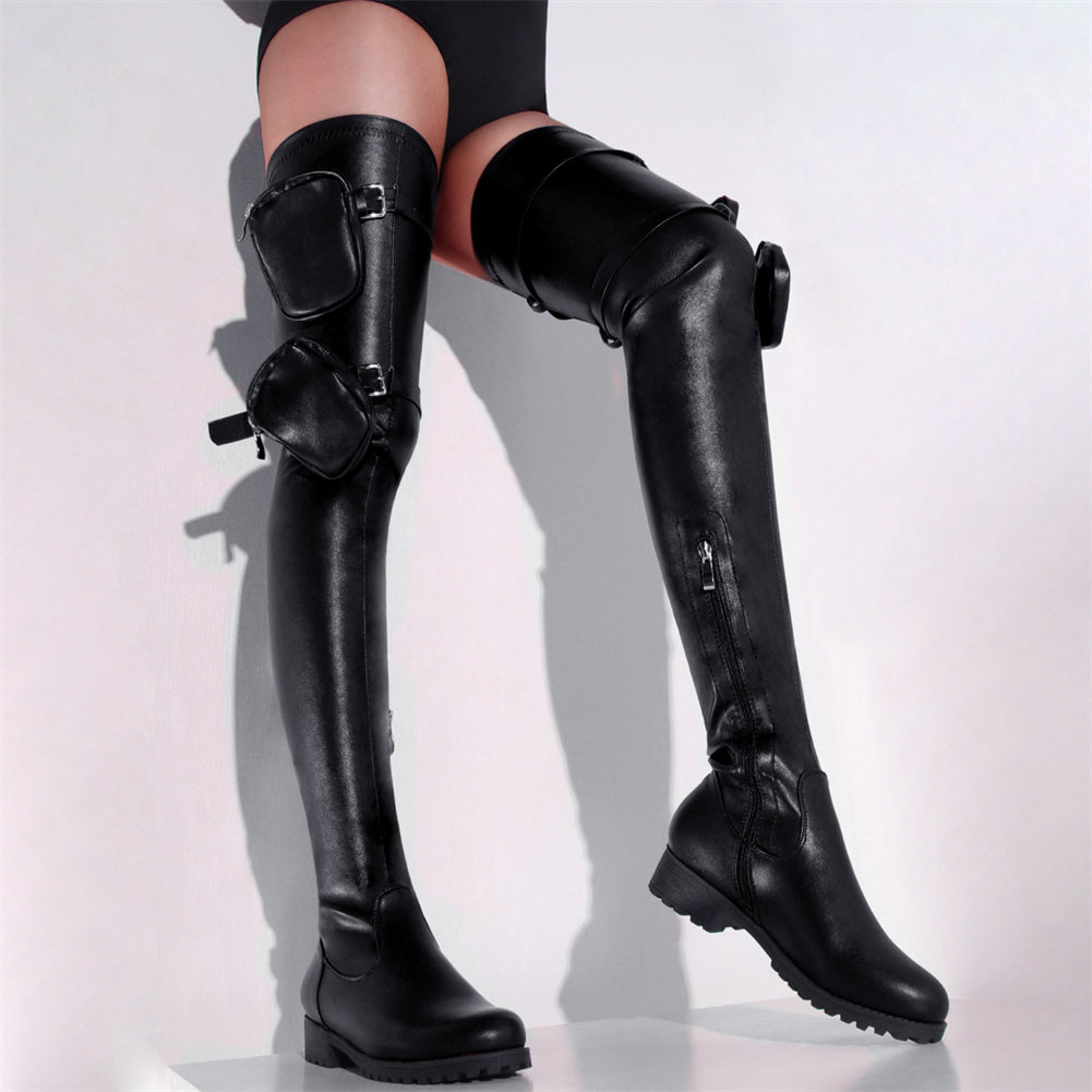 Gothic Thigh High Chunky Heel Boots
