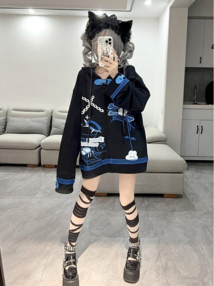 Harajuku Y2K Hoodie with Rabbit Ears - Pastel Gothic Clothing & Stuff