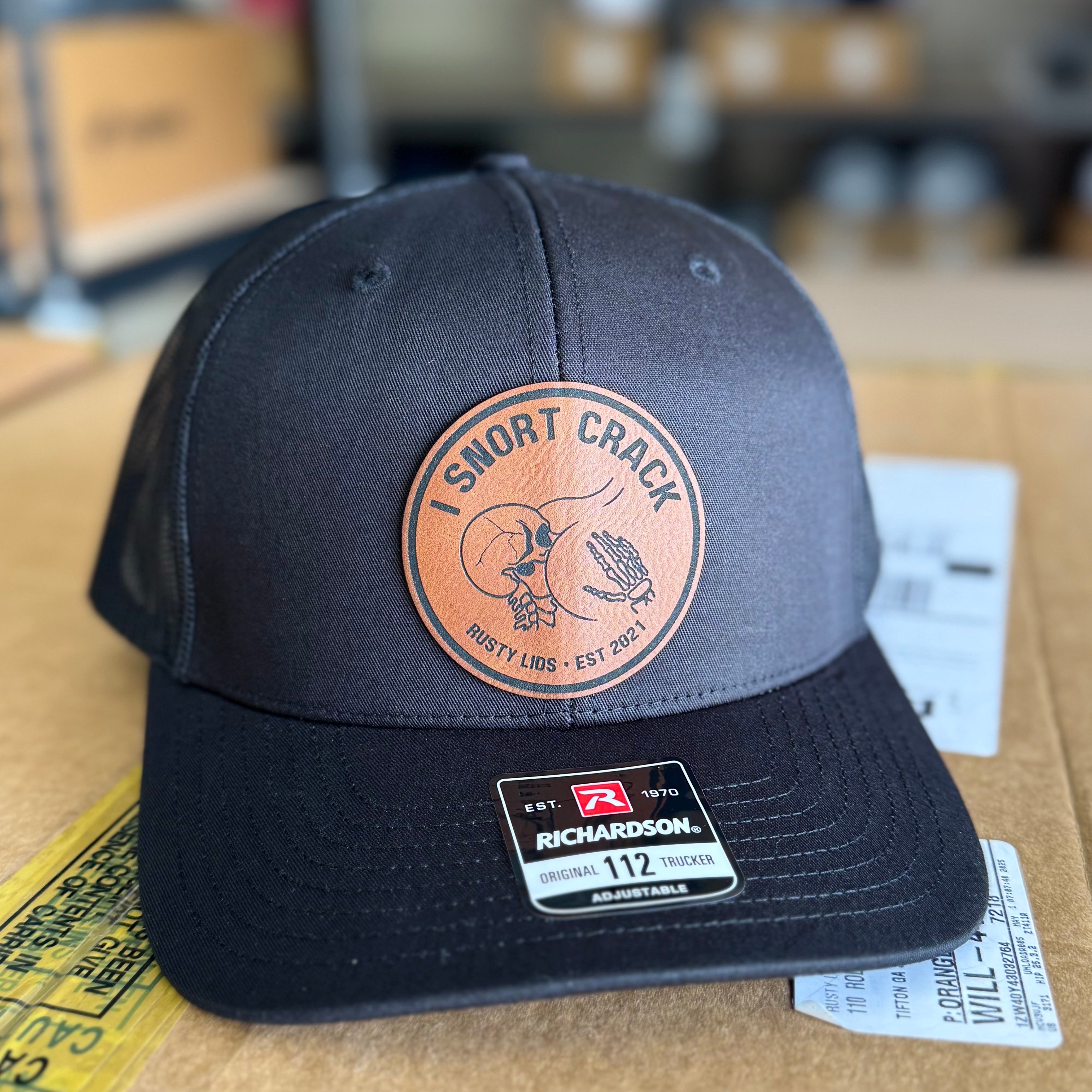QUICK ORDER I Snort Crack Hat - Blk 112/ leather circle patch