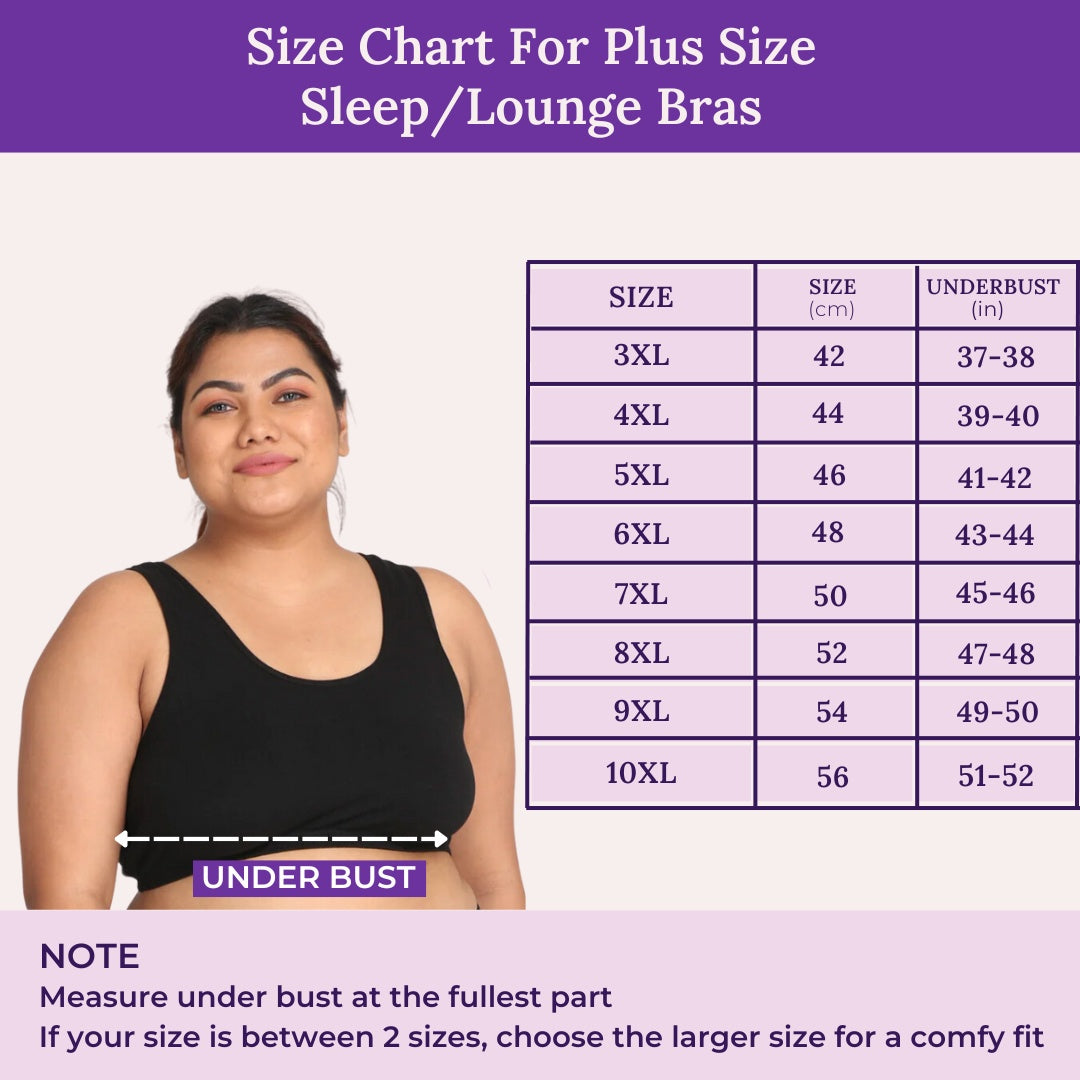Size Chart For Plus Size Sleep Bra or Plus Size Lounge Bra