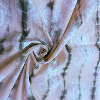 Cream Color Shibori With Paisly Printed Cotton Fabric