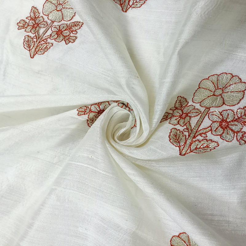 Buy White Dupion Silk Embroidered Floral Motifs V Neck Saree