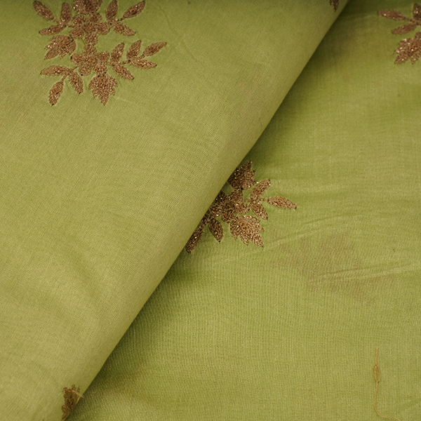 Olive Yellow Chanderi Fabric With Floral Zari Motifs Embroidery