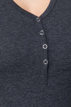 Dark Grey Short Sleeve V-neck with Button Henley Shirt