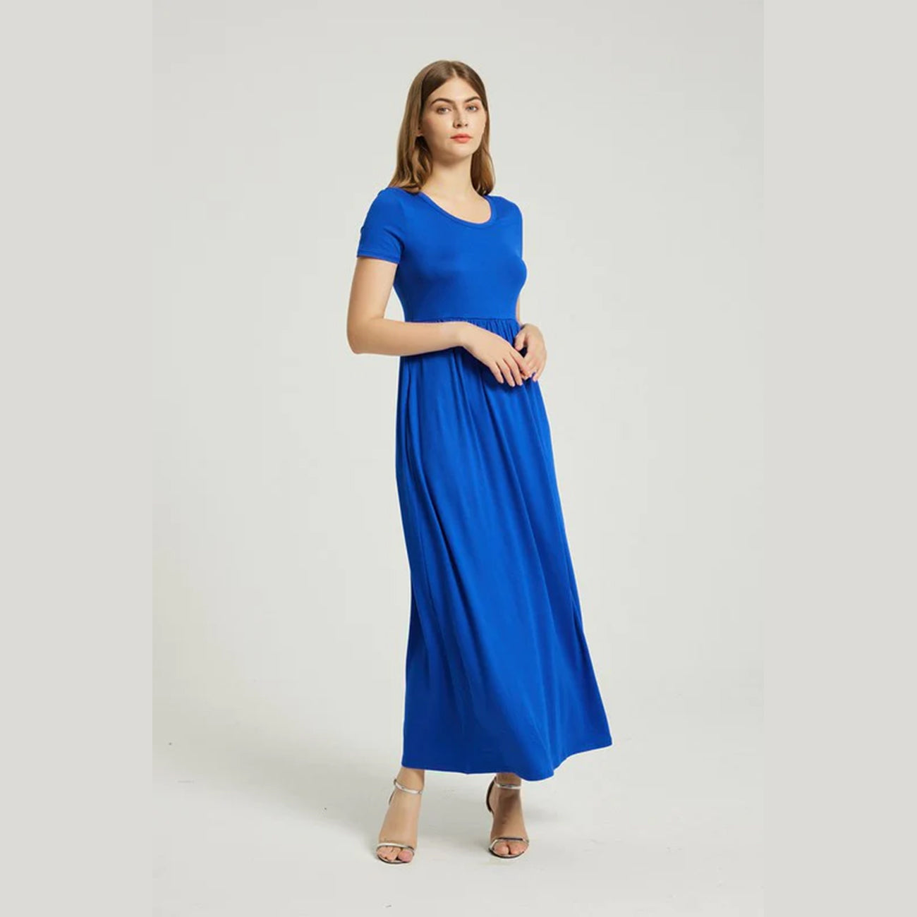 Women's Summer Casual Maxi Dress With Pocket- Blue