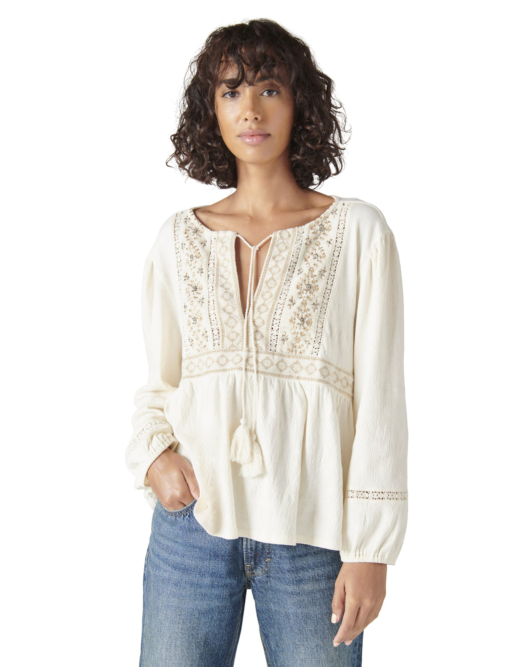 Lucky Brand Long Sleeve Embroidered Wrap Top – Blu Bird Boutique