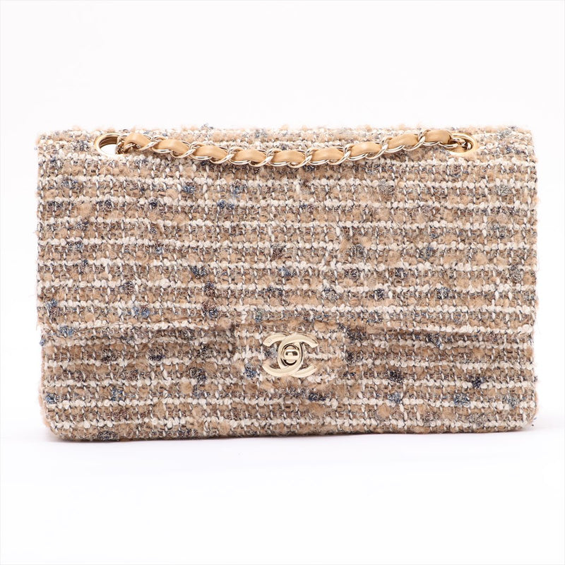 [Pre-owned] Chanel Classic Tweed Flap Bag | Gold-Tone Metal