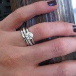 Hand Picture of Brian Gavin's Grace Solitaire and Wedding Bands