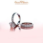 Brian Gavin Custom Platinum Bead Set Engagement Ring and Matching Band