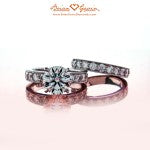 Brian Gavin Custom Platinum Bead Set Engagement Ring and Matching Band