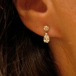 Ear Shot of Amy's Brian Gavin Custom Platinum Pear Shape Dangle Earrings