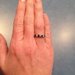 Steph's Hand Picture of her Brian Gavin Diamond and Sapphire Band