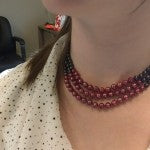 Neck Shot of Danielle's 3 Row Pearl Necklace from Brian Gavin