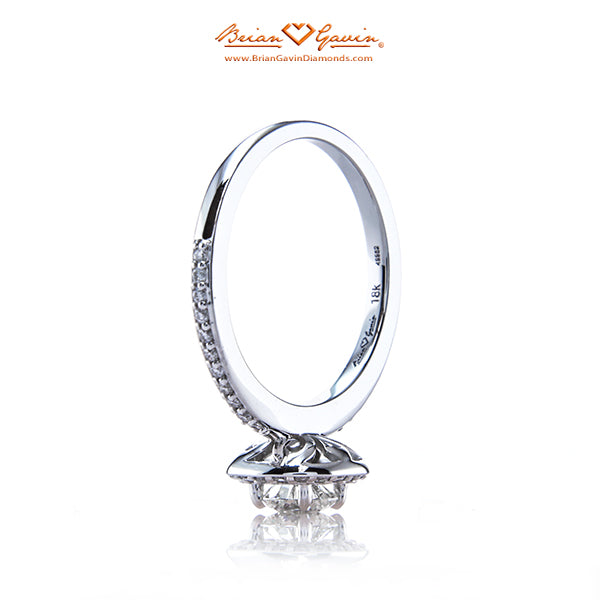 18K White Gold Semi-set Cushion Halo Engagement Ring with a Brian Gavin Signature 0.421 I VS1 Diamond