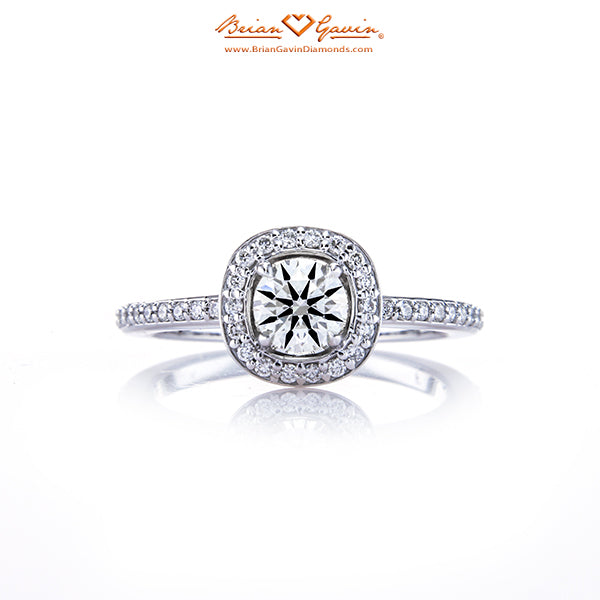 18K White Gold Semi-set Cushion Halo Engagement Ring with a Brian Gavin Signature 0.421 I VS1 Diamond