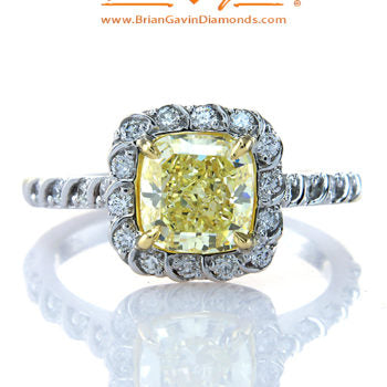 Fancy Light Yellow Cushion 1.5ct Diamond Ring