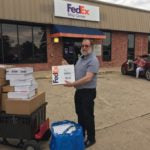 Thumbs up for great customer service! Through flood waters and traffic jams, Brian Gavin Diamonds safely arrived to FedEx in College Station to deliver customer orders on time.