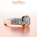 Custom Bezel Set Asscher and French Cut Diamond Engagement Ring