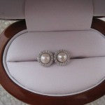 Gwen's Pearl Studs in Her Brian Gavin Diamond Jackets