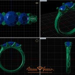 Second CAD Rendering of the Brian Gavin 3 Stone Ring with Celtic Theme