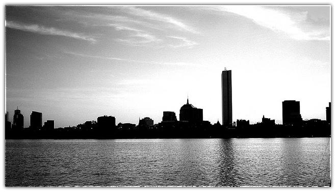 black and white Boston skyline
