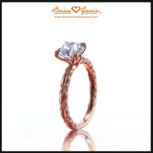 18K Rose Gold Lace Solitaire Ring with Pink Sapphires