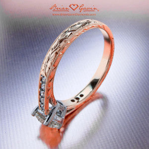 Engraved Rose Gold Cathedral Diamond Ring