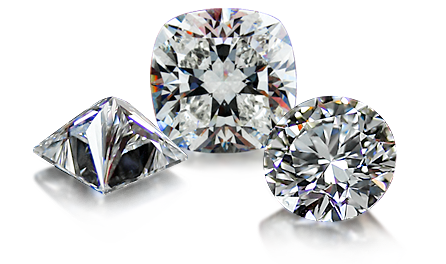 Image of three diamonds cut in different shapes