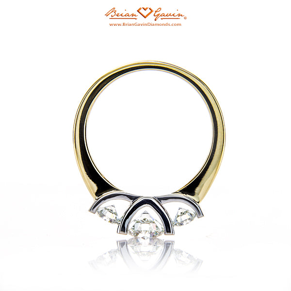 Brian Gavin Signature 3 Stone Half Bezel in 18K Yellow Gold With Platinum Head