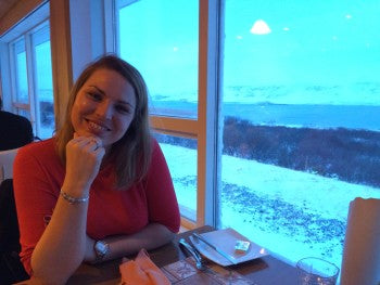 Anna showing off her new Brian Gavin Diamonds engagement ring with Iceland as her backdrop. 