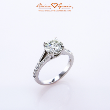 Split Shank X-Prong Engagement Ring with Pave Setting 