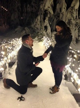 Nick and Lauren's Grouse Mountain Proposal featuring Brian Gavin Diamonds' Anita Halo Engagement Ring