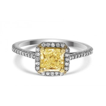 Light to Fancy Light Yellow Radiant 0.96ct Diamond Ring 