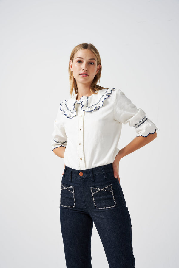 Victoria Blouse in Washed Indigo – seventy + mochi